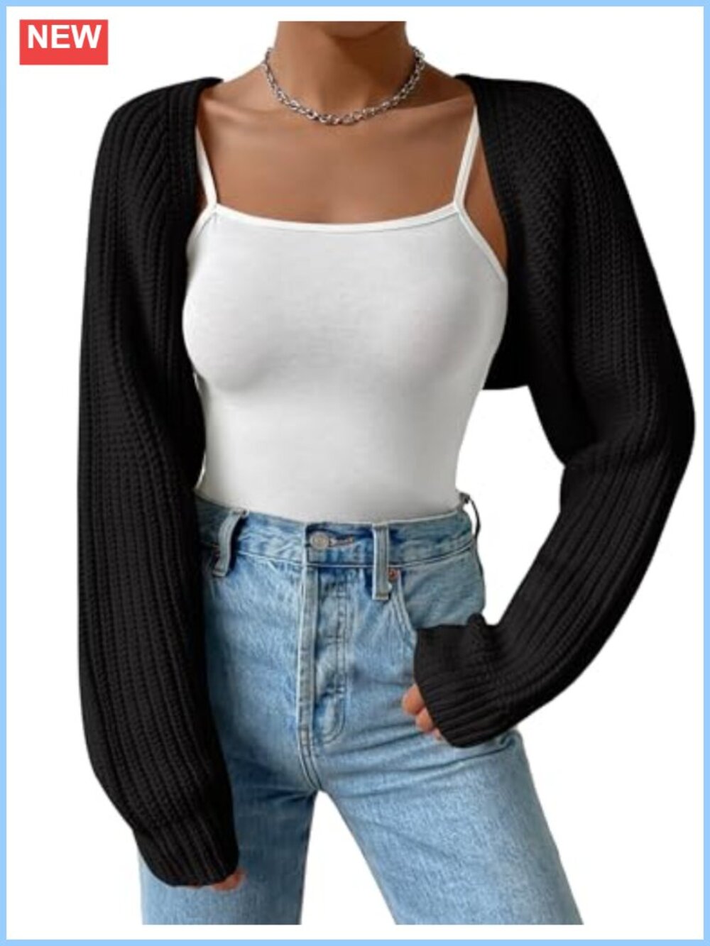 Women's Open Front Knitted Crop Cardigan Drop Shoulder Bolero Shrug